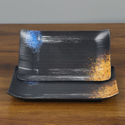 Un bon prix. Fond brillant mat à l'intérieur du plateau à viande rectangle empilable 100% mélamine facile à laver en ligne