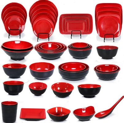 Un bon prix. Poudre de mélamine de haute pureté pour la fabrication d'un ensemble de vaisselle incassable en mélamine rouge et noire pour restaurant et maison en ligne